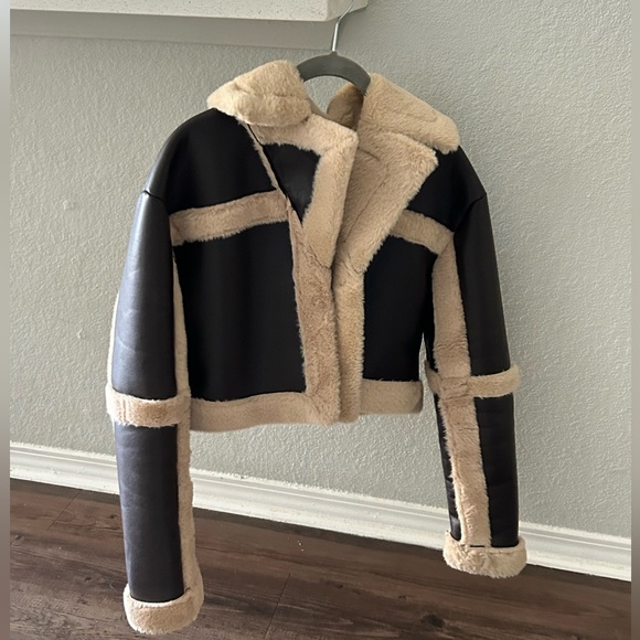 Edikted Ricky Faux Leather Fur Shearling Jacket - Picture 4 of 5